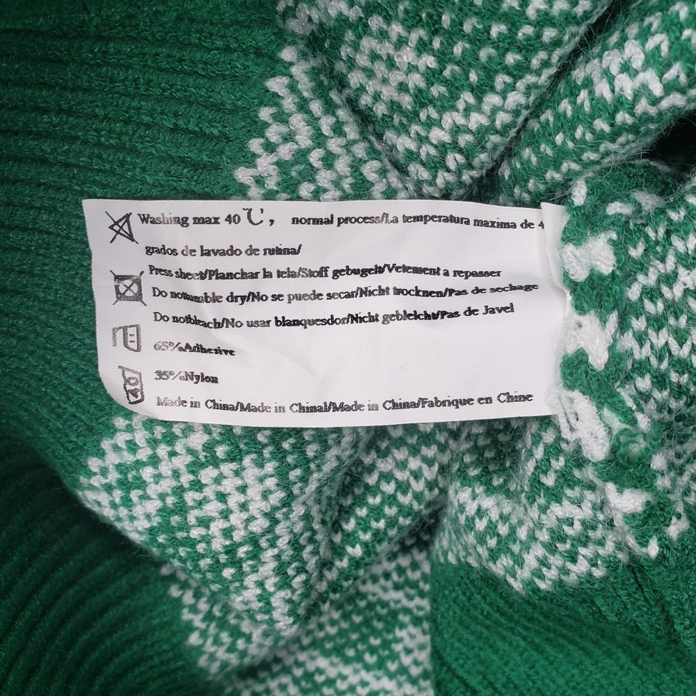 Sykooria Women's Green White Crew Neck Long Sleeve Ugly Holiday Sweater Medium - Picture 10 of 10